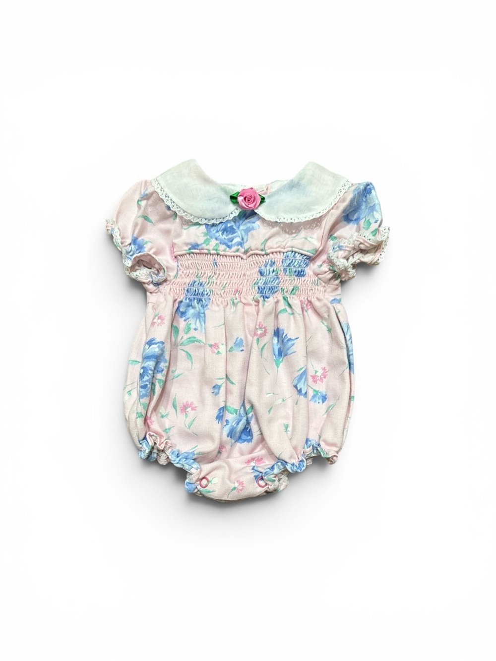 Vintage 90s Baby Girl Bubble Romper One Piece Floral Lace Size 0-3 Month Pink